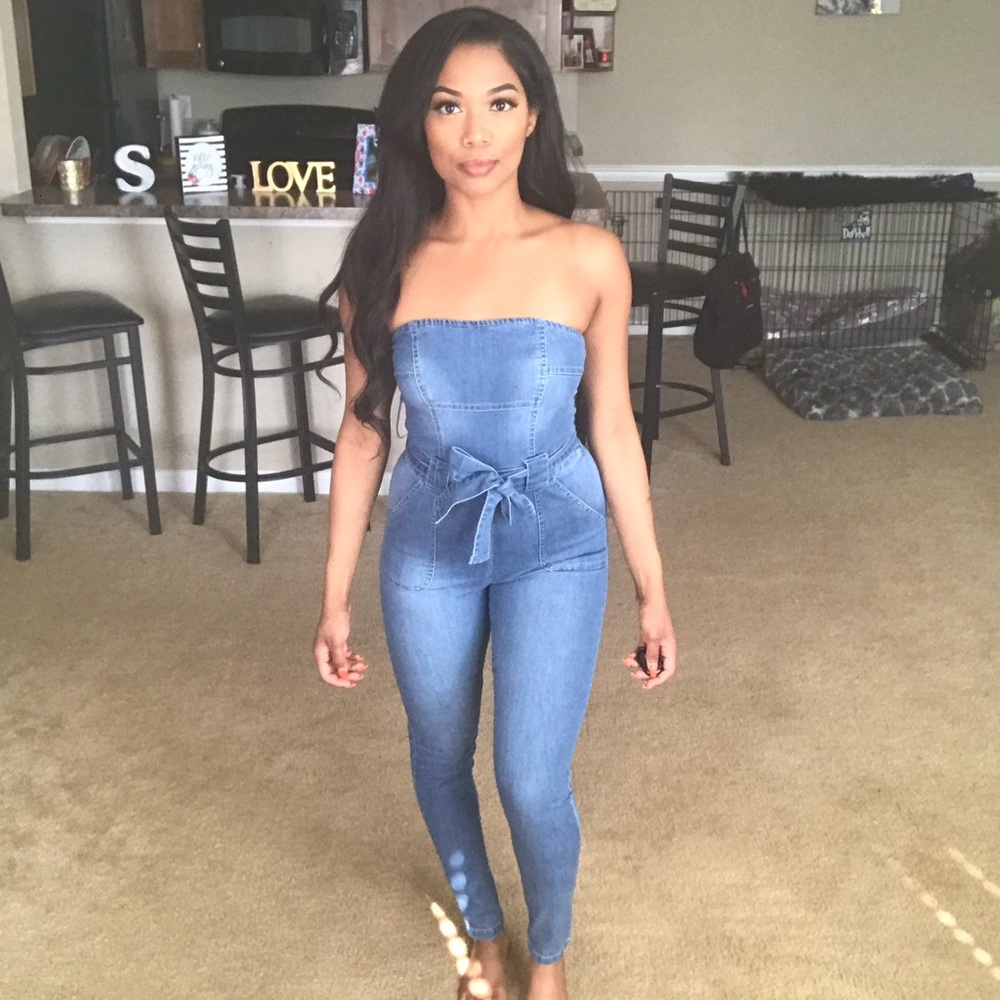 Strapless Jean jumpsuit